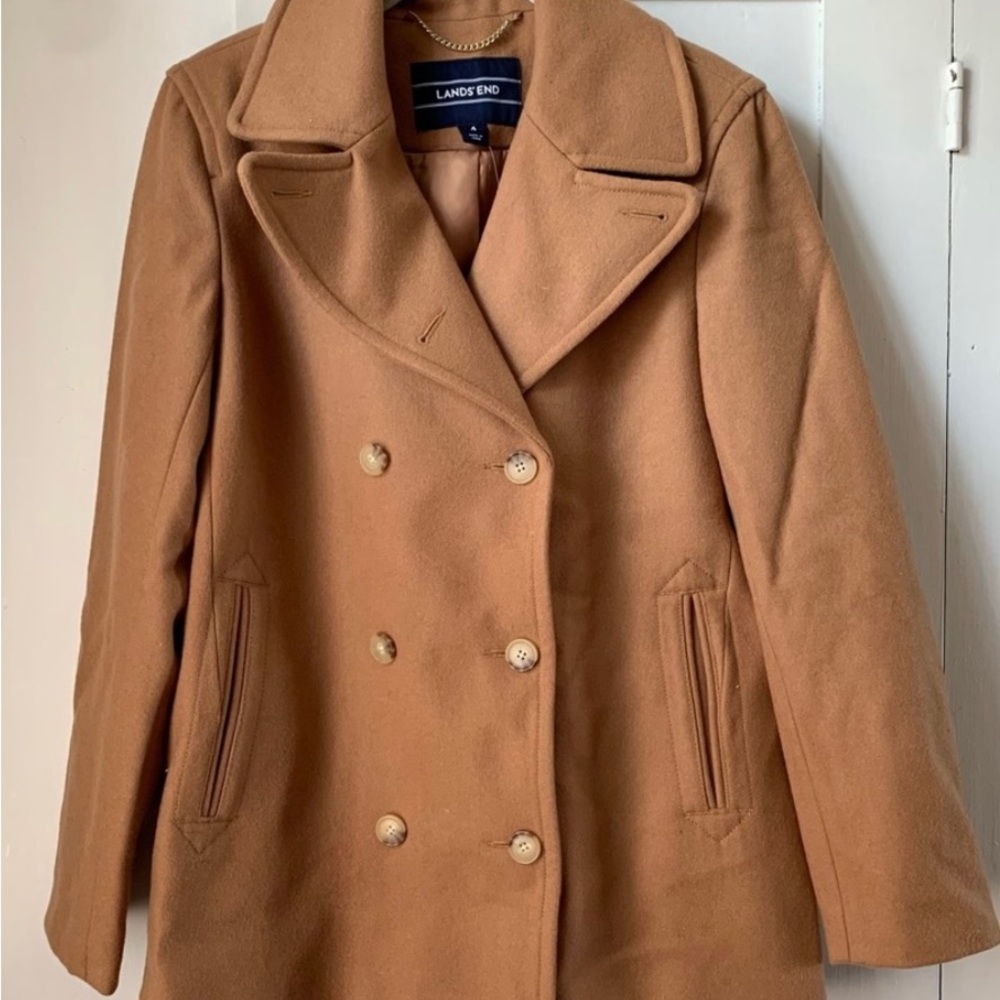 NWT Land’s End Camel Wool Peacoat